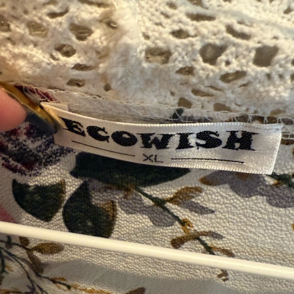 Ecowish Cardigan Women’s White Pink Green Floral Lace Accent Open Front XL - Picture 4 of 4